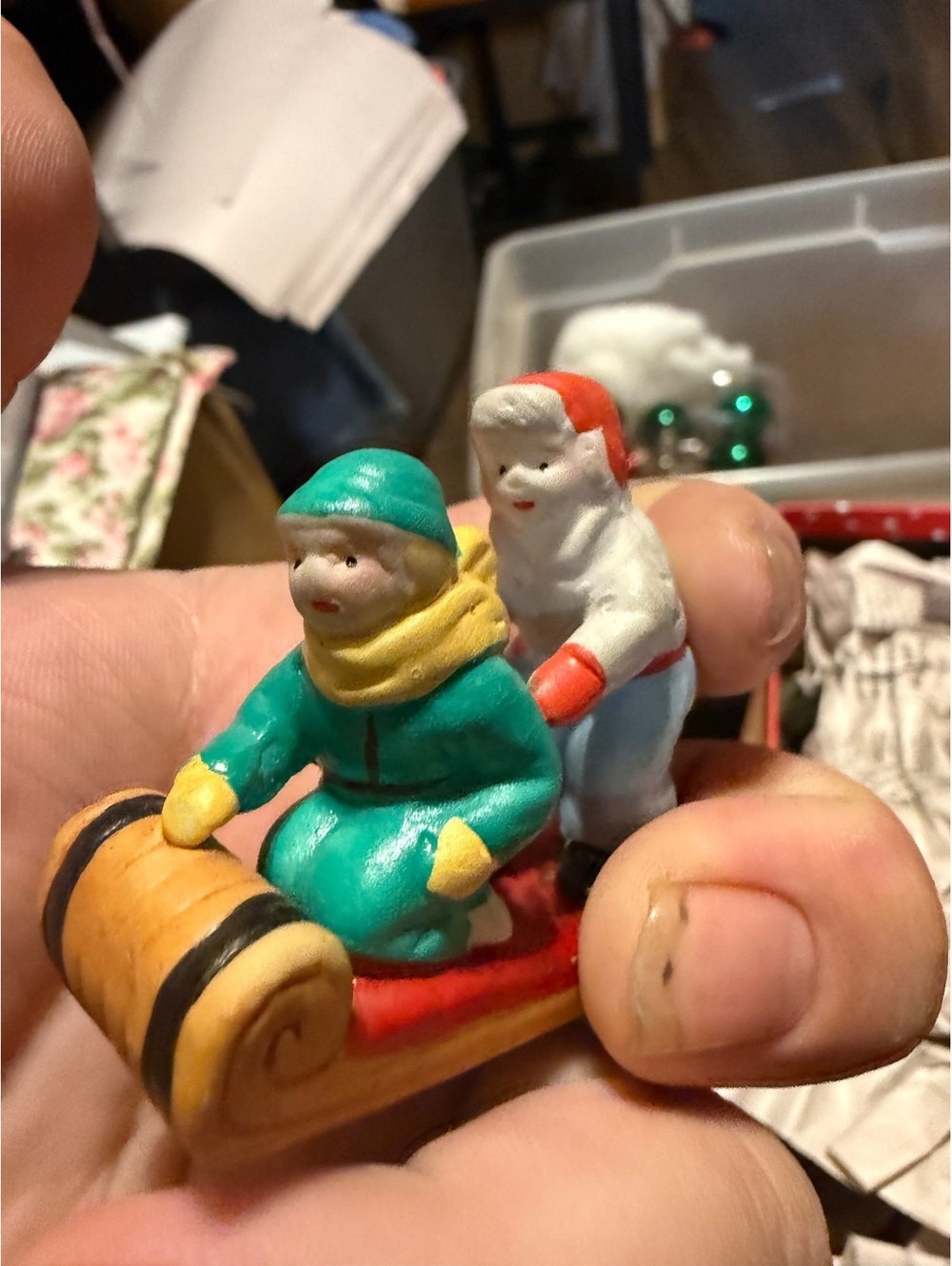 Vintage Konex Christmas Figurine of Children on Sled